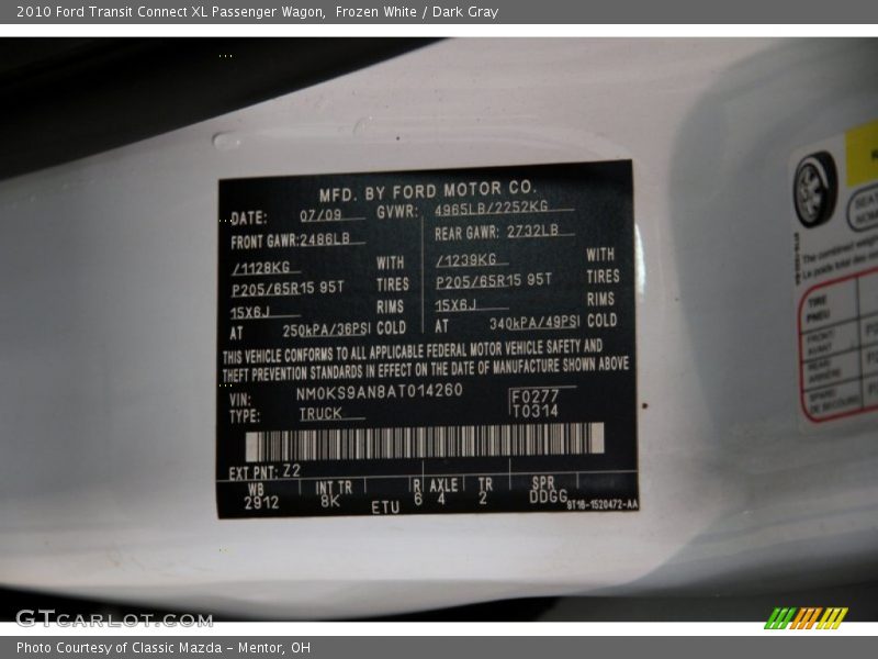 Frozen White / Dark Gray 2010 Ford Transit Connect XL Passenger Wagon