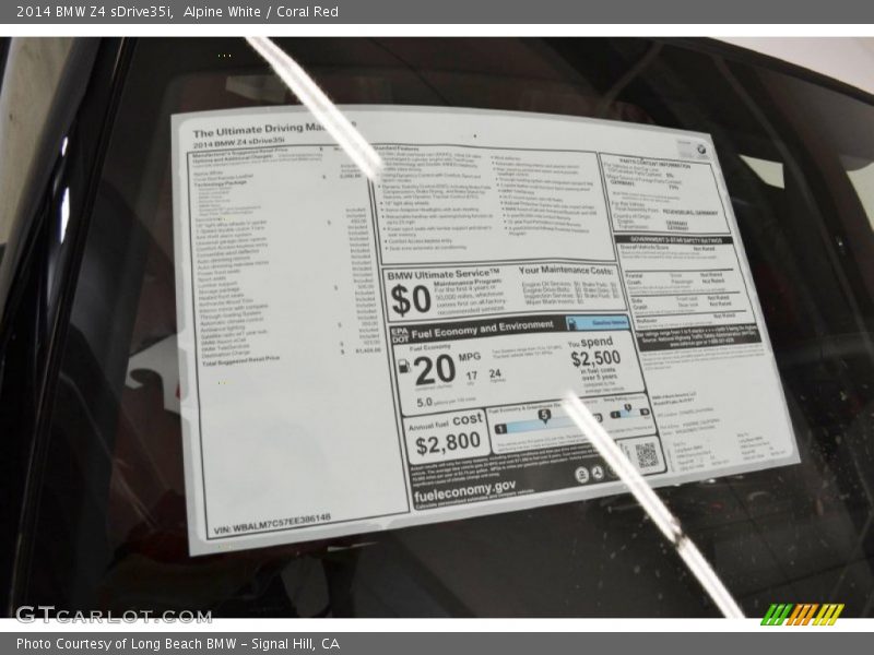  2014 Z4 sDrive35i Window Sticker