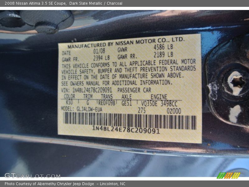 Dark Slate Metallic / Charcoal 2008 Nissan Altima 3.5 SE Coupe