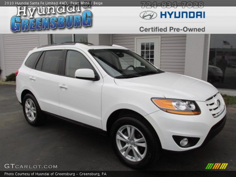 Pearl White / Beige 2010 Hyundai Santa Fe Limited 4WD