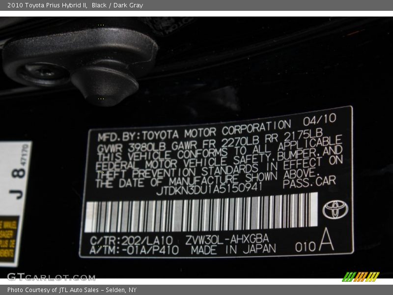 Black / Dark Gray 2010 Toyota Prius Hybrid II