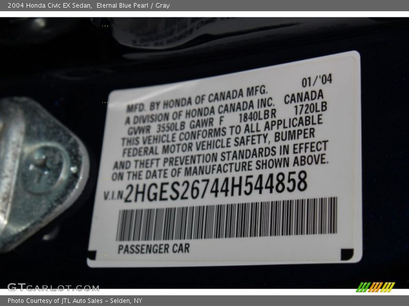 Eternal Blue Pearl / Gray 2004 Honda Civic EX Sedan