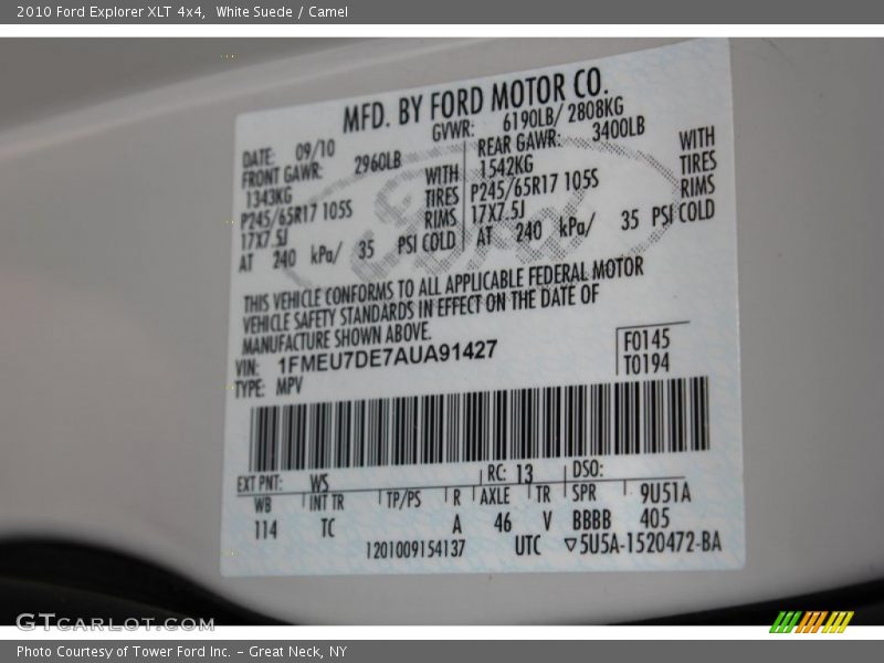 White Suede / Camel 2010 Ford Explorer XLT 4x4