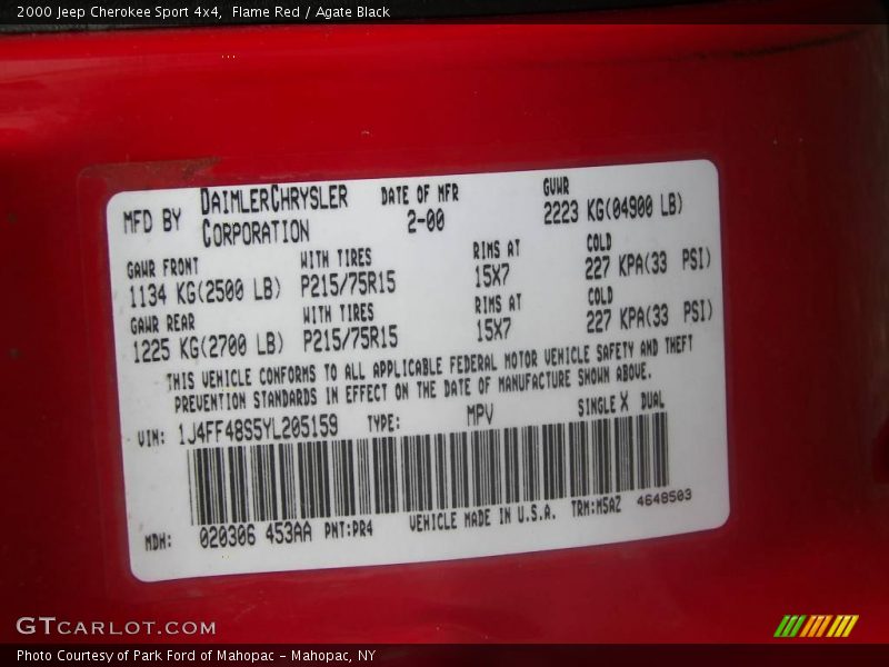 Flame Red / Agate Black 2000 Jeep Cherokee Sport 4x4