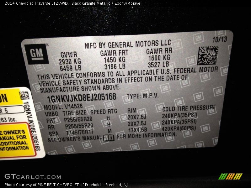 Black Granite Metallic / Ebony/Mojave 2014 Chevrolet Traverse LTZ AWD