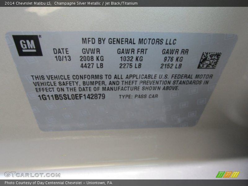 Champagne Silver Metallic / Jet Black/Titanium 2014 Chevrolet Malibu LS