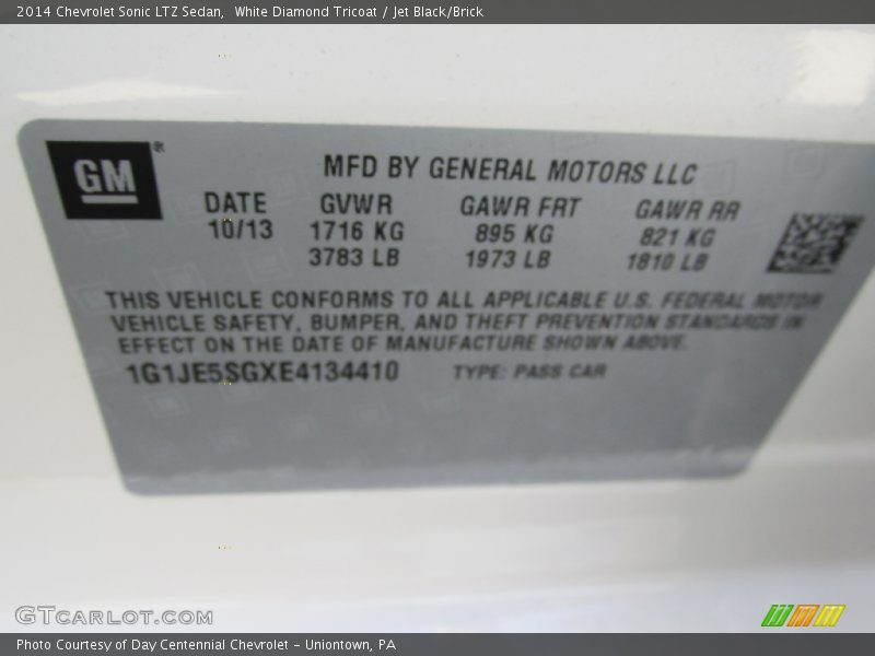 White Diamond Tricoat / Jet Black/Brick 2014 Chevrolet Sonic LTZ Sedan