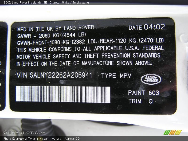 Chawton White / Smokestone 2002 Land Rover Freelander SE