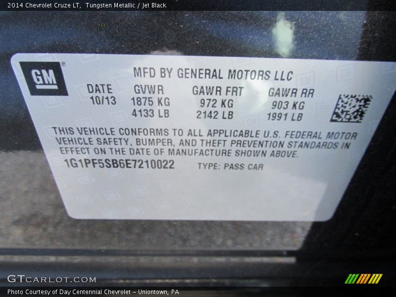 Tungsten Metallic / Jet Black 2014 Chevrolet Cruze LT