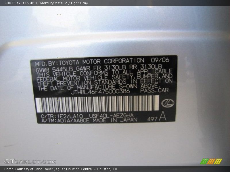 Mercury Metallic / Light Gray 2007 Lexus LS 460