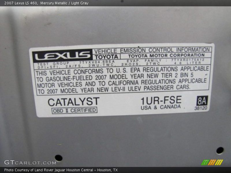 Mercury Metallic / Light Gray 2007 Lexus LS 460
