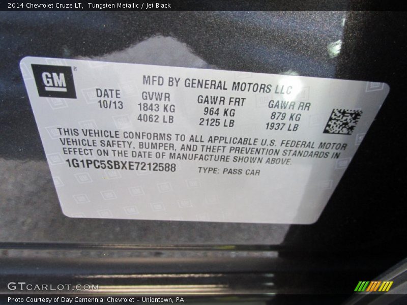 Tungsten Metallic / Jet Black 2014 Chevrolet Cruze LT