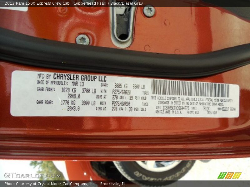 Copperhead Pearl / Black/Diesel Gray 2013 Ram 1500 Express Crew Cab