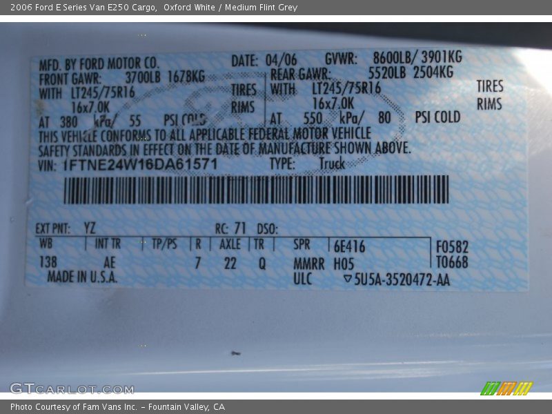 Oxford White / Medium Flint Grey 2006 Ford E Series Van E250 Cargo