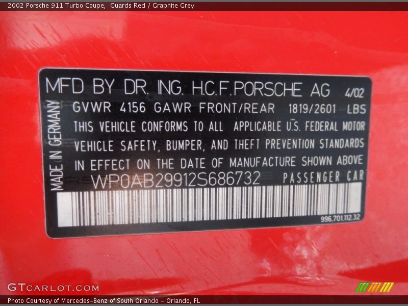 Guards Red / Graphite Grey 2002 Porsche 911 Turbo Coupe