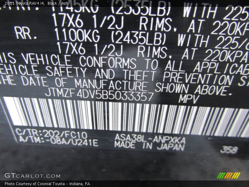 Black / Ash 2011 Toyota RAV4 I4