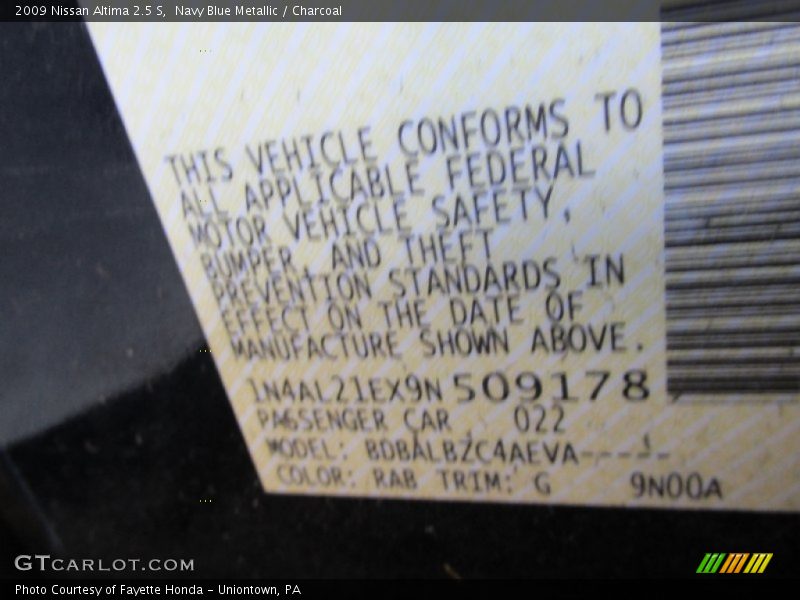 Navy Blue Metallic / Charcoal 2009 Nissan Altima 2.5 S