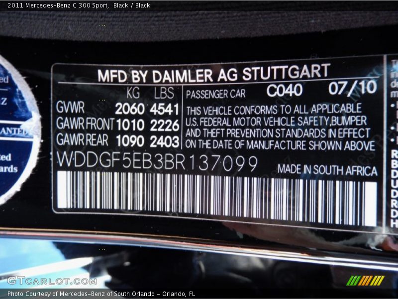 Black / Black 2011 Mercedes-Benz C 300 Sport