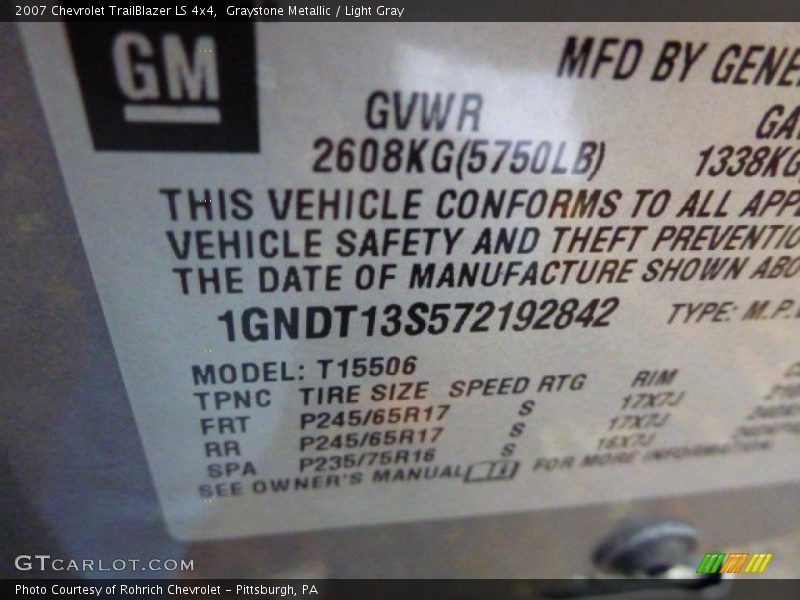 Graystone Metallic / Light Gray 2007 Chevrolet TrailBlazer LS 4x4