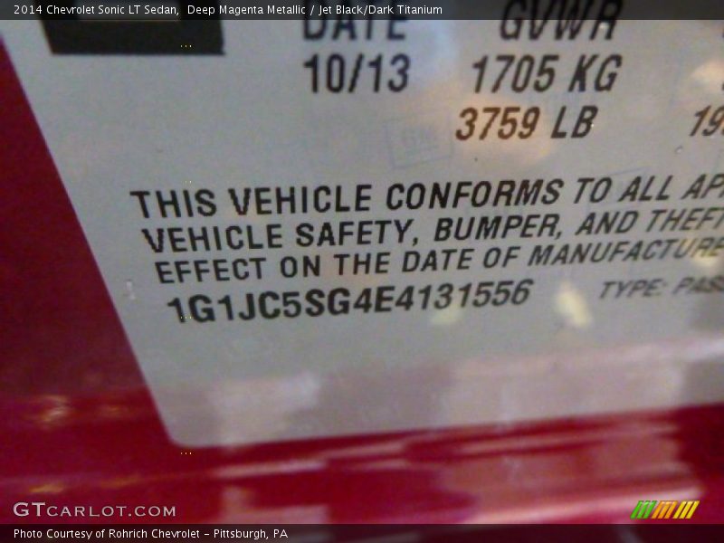Deep Magenta Metallic / Jet Black/Dark Titanium 2014 Chevrolet Sonic LT Sedan