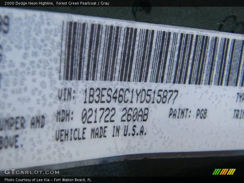Forest Green Pearlcoat / Gray 2000 Dodge Neon Highline