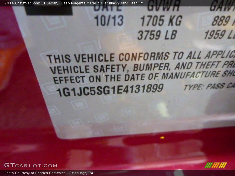Deep Magenta Metallic / Jet Black/Dark Titanium 2014 Chevrolet Sonic LT Sedan
