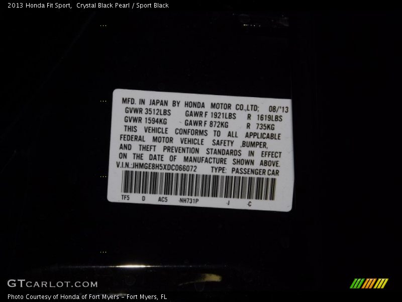 Crystal Black Pearl / Sport Black 2013 Honda Fit Sport