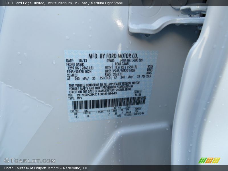 White Platinum Tri-Coat / Medium Light Stone 2013 Ford Edge Limited