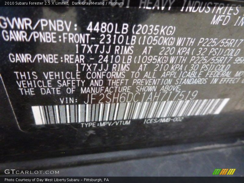 Dark Gray Metallic / Platinum 2010 Subaru Forester 2.5 X Limited