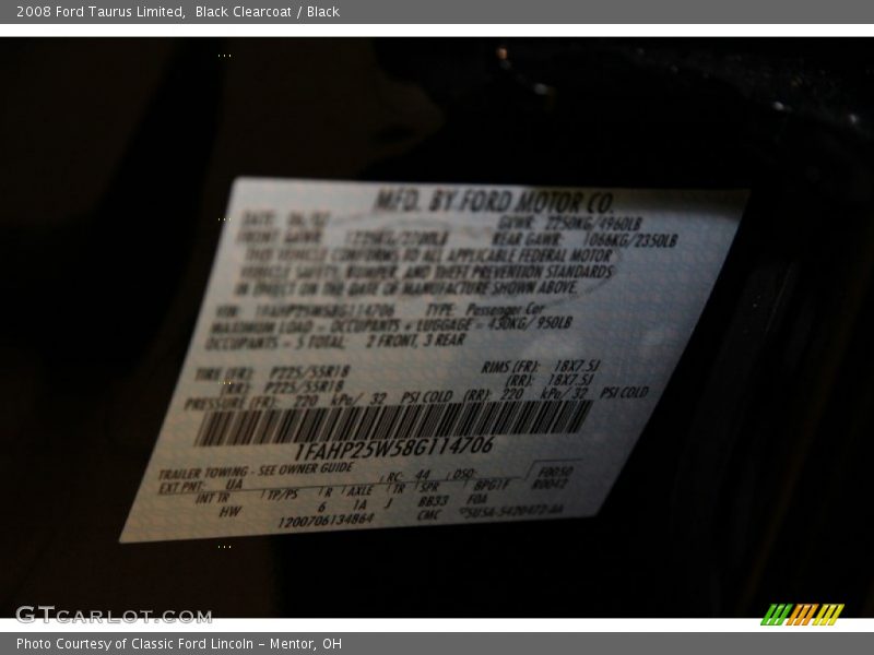 Black Clearcoat / Black 2008 Ford Taurus Limited
