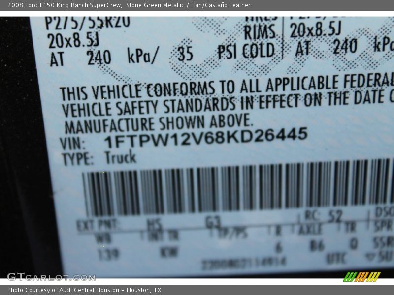 Stone Green Metallic / Tan/Castaño Leather 2008 Ford F150 King Ranch SuperCrew