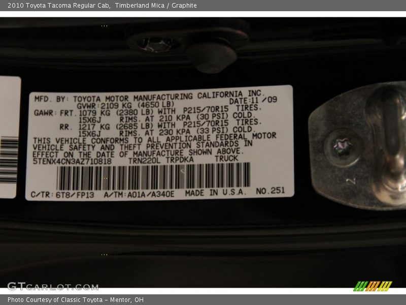 Timberland Mica / Graphite 2010 Toyota Tacoma Regular Cab