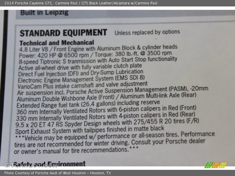  2014 Cayenne GTS Window Sticker