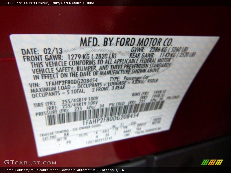Ruby Red Metallic / Dune 2013 Ford Taurus Limited