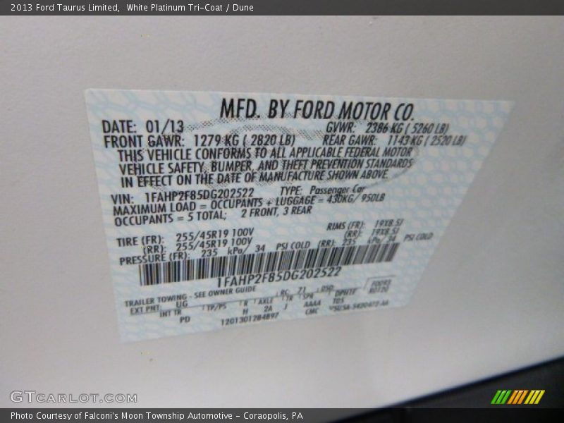 White Platinum Tri-Coat / Dune 2013 Ford Taurus Limited