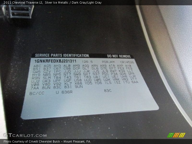 Silver Ice Metallic / Dark Gray/Light Gray 2011 Chevrolet Traverse LS
