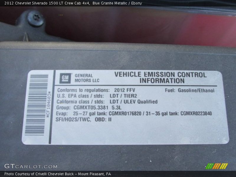 Blue Granite Metallic / Ebony 2012 Chevrolet Silverado 1500 LT Crew Cab 4x4