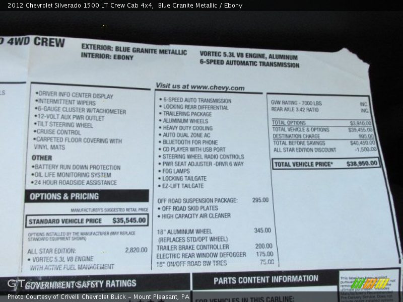 Blue Granite Metallic / Ebony 2012 Chevrolet Silverado 1500 LT Crew Cab 4x4