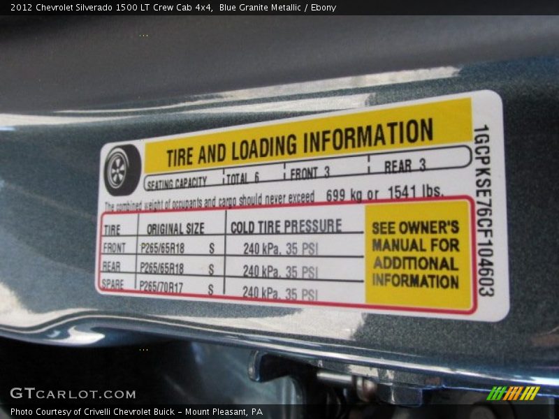 Blue Granite Metallic / Ebony 2012 Chevrolet Silverado 1500 LT Crew Cab 4x4