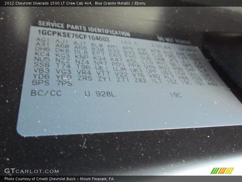 Blue Granite Metallic / Ebony 2012 Chevrolet Silverado 1500 LT Crew Cab 4x4