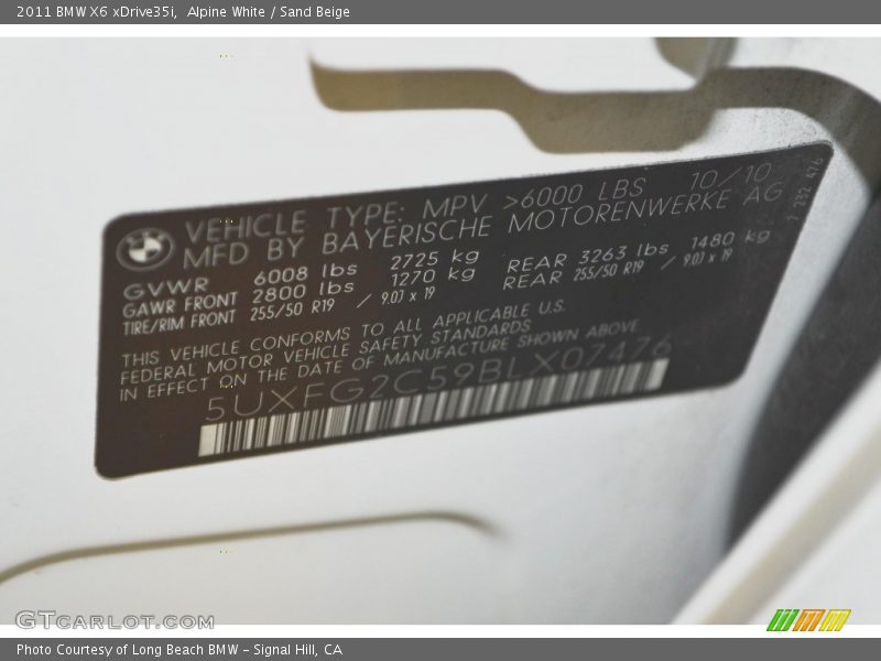 Alpine White / Sand Beige 2011 BMW X6 xDrive35i