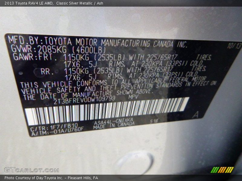 Classic Silver Metallic / Ash 2013 Toyota RAV4 LE AWD
