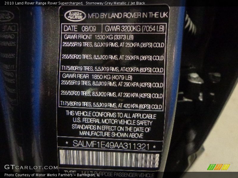 Stornoway Grey Metallic / Jet Black 2010 Land Rover Range Rover Supercharged