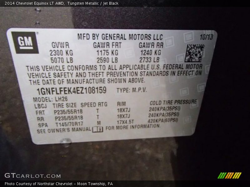 Tungsten Metallic / Jet Black 2014 Chevrolet Equinox LT AWD