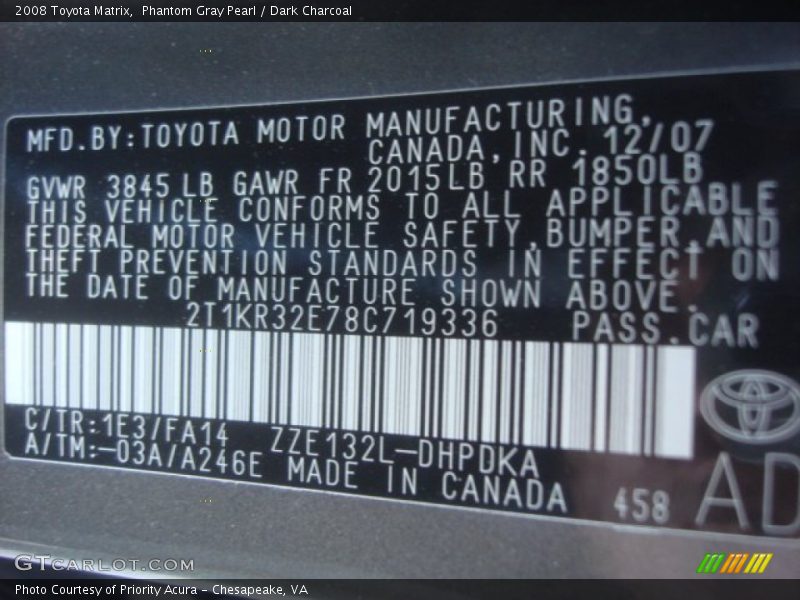 Phantom Gray Pearl / Dark Charcoal 2008 Toyota Matrix