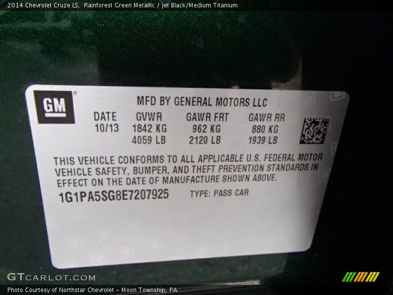 Rainforest Green Metallic / Jet Black/Medium Titanium 2014 Chevrolet Cruze LS