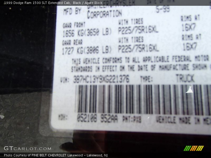 Black / Agate Black 1999 Dodge Ram 1500 SLT Extended Cab
