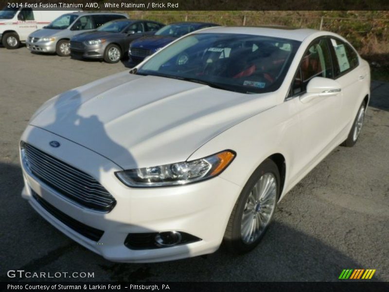 White Platinum / Brick Red 2014 Ford Fusion Titanium AWD