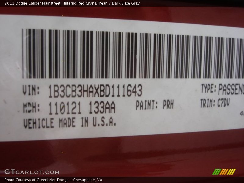 Inferno Red Crystal Pearl / Dark Slate Gray 2011 Dodge Caliber Mainstreet
