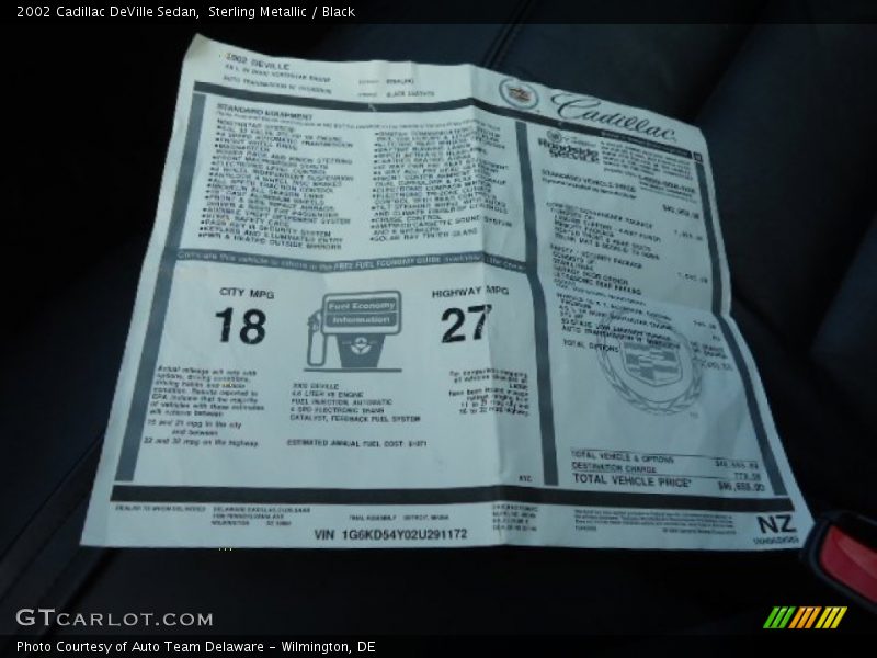  2002 DeVille Sedan Window Sticker